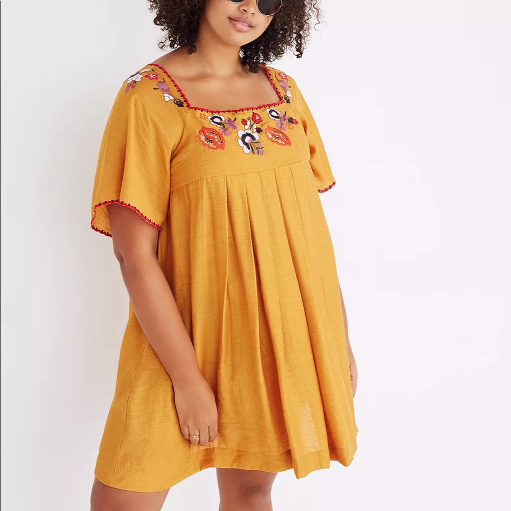 Embroidered Yellow Mini Dress